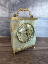 Vintage Mantel Clock Onyx Azizoff 1970s Marble Quartz Brass Not Working