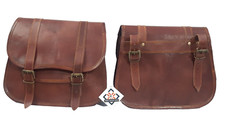 2 Retro Brown Leather Motorcycle Saddlebag Panniers – Side Bags for Bicycle