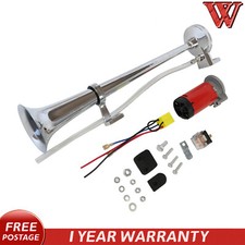 Chrome 12V 150db Super Loud Single Trumpet Air Horn Kit Truck Lorry Boat Train
