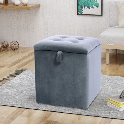 Square velvet footstool - velvet,