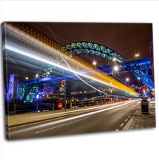 Newcastle Quayside Tyne Bridge Night Photography Framed Canvas Wall Art Print