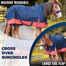 Water Resistant Half Neck 600 Denier Lite Horse Turnout Rug Navy/Red 5'3-6'9