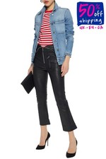 RRP €1050 RTA Leather Flared Trousers W27 Stretch Black High-Rise Cropped