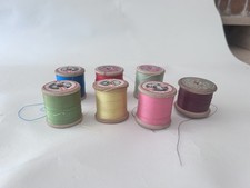 Vintage Wooden Reels Sylko  Sewing Threads Cottons 6 Reels With Thread