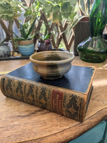 Earthy mottled drip glaze bowl