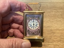Miniature Mechanical Carriage Clock, Brass with Porcelain Panels ~ Fully Working