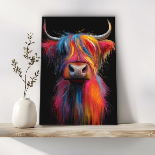 Colourful highland cow canvas - highland,