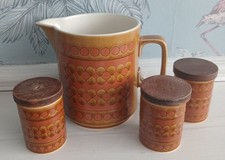 VINTAGE RETRO 1970s HORNSEA SAFFRON MILK  / GRAVY JUG, SALT & PEPPER SPICE POTS