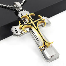 Mens Women Chain Necklace Cross Stainless Steel Pendant Crucifix Jesus Gift UK