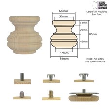 Large Wooden Pine Tall Bun Feet/Legs 83mm 3⅓" * 85mm 3⅓" High CHOOSE FITTING