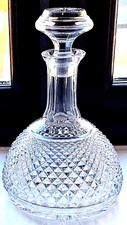 ANTIQUE GLASS SHIPS DECANTER  MULTI CUT CRYSTAL c.1880