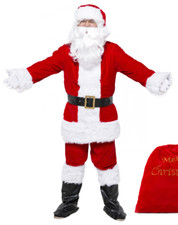 DELUXE SANTA SUIT COSTUME PLUSH FATHER CHRISTMAS XMAS FANCY DRESS MENS UK