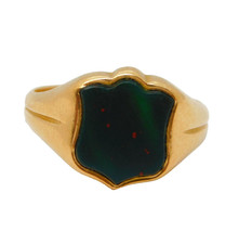 Edwardian 15ct Yellow Gold Bloodstone Set Shield Signet Ring Antique 1902