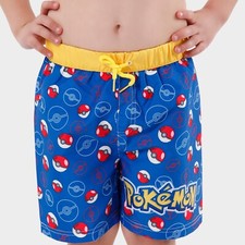 Pokemon Pokeball Swimming Trunks Kids Boys 5-13 Years Swim Shorts Blue Yellow