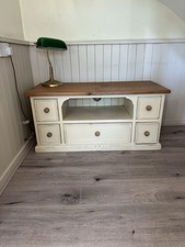 Corner TV Unit Cream Painted with Oak Top Stand Cabinet Cupboard