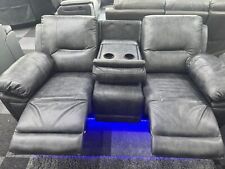 Sara Dark Grey  'Tech' Leather 3 Seater Electric Recliner Sofa USB/Blue LED
