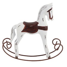 (White)Handmade Wooden Rocking Horse Carved Painted Kids Toy Gift Table SG