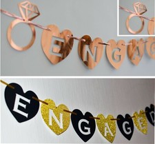 ENGAGED heart banner BUNTING party decorations black rose gold engagement RINGS