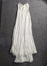 Temperley Maxi Dress 10 White Crinkle Chiffon Floral Embroidered Train Wedding