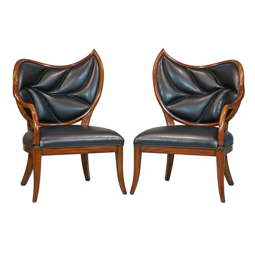 Pair mahogany leaf back - leaf, arm