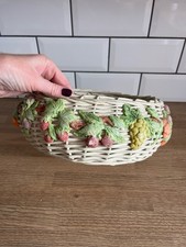 Vintage Cream Wicker Rattan Basket With Handmade Fruit Detail On Edge 30cm