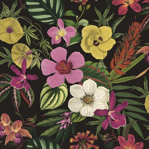 Rasch floral leaf black - leaf,