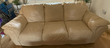 Set of 3-seat & 2-seat matching cream leather sofas in excellent condition.