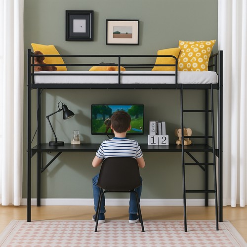 Single solid metal loft bed - solid,