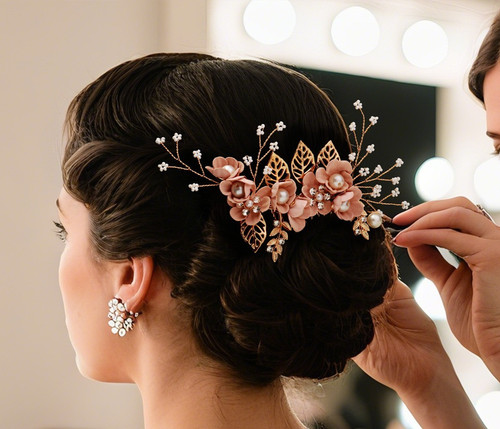 Bridal hair comb gold leaf - bridal,