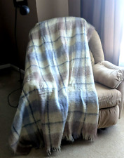 Avoca Blanket 70% Mohair 30% Wool 86x57 Plaid Made In Ireland Beige Blue Yellow