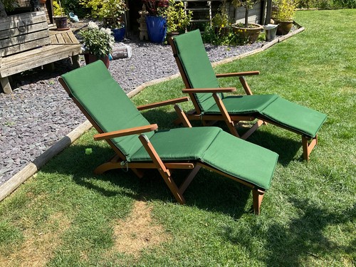 Two teak steamer garden chairs - two,