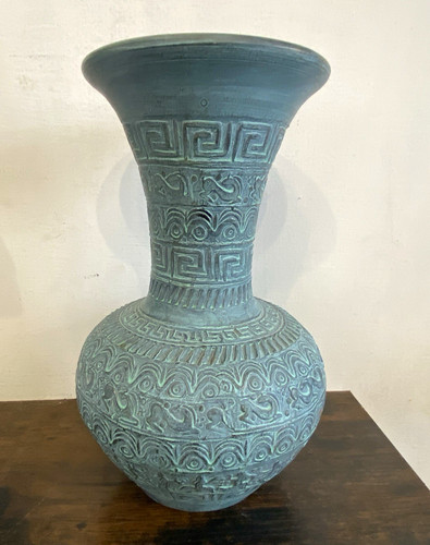 Ceramic urn vase greek key - ceramic,