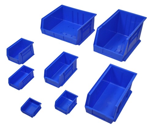 Blue plastic parts bins - blue,