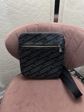 Emporio Armani Black and Grey Leather Messenger Pouch/Shoulder/Man Bag OG Rare