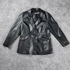 Mint Velvet Womens Faux Leather Blazer Jacket Size 16 Black Double Breasted Boxy