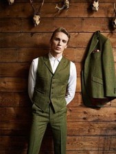 Men Olive Green Plaid Vintage