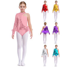 Kid's Girl's Shiny Sequins Ballet Dance Leotard Long Sleeve Gymnastics Dancewear