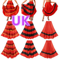 UK Women Flamenco Dance Skirt Spanish Mexican Circle Long Tiered Ruffles Costume