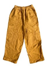 Toast Trousers Mustard Gold wide leg cargo 100% Linen Elastic Waist  uk 12 14
