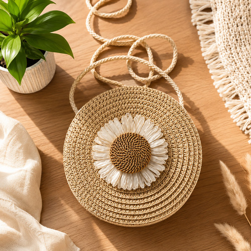 Handmade round straw crossbody - handmade,