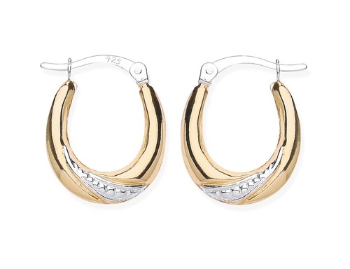 9ct gold silver oval creole - gold,