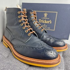 Trickers 'Stow' Navy Blue Leather Brogue Boots  Dainite Sole UK 9.5
