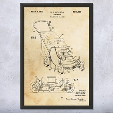 Lawn Mower Patent Wall Art: Gardener Gift, Lawn Care Tools, Yard Work Art