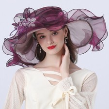 Organza Hat Church Dress Wide Brim Bridal Floral Cap Tea Party Wedding Women