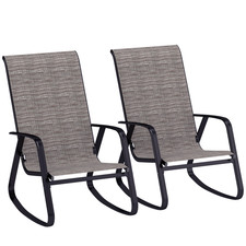 Rocking Chairs 2pc Brown Steel Texteline 61W x100D x90H cm High Back Outdoor Set