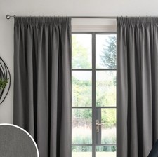 Next Cotton Blackout Thermal pencil pleate Curtains steel grey W228 Drop 228cm