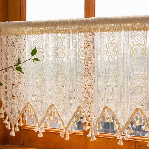 Boho tassel kitchen curtains - tassel,