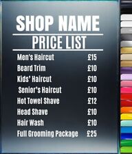 Barber Shop Personalised Price List Sticker Sign Vinyl Window Wall Decal