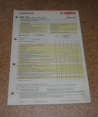 Inspection sheet yamaha xvs - inspection,