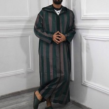 2025 new Moroccan Men Hooded Jilbab Jubba Thobe Djellaba Kaftan Islamic Dress@UK